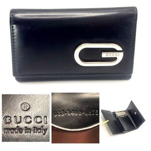 Gucci smooth black leather 6 rings key case key holder very good condition